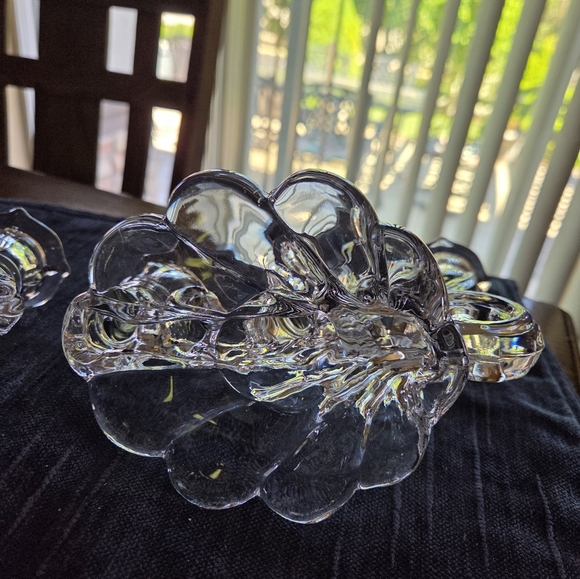 Elegant  "Caprice" Cambridge Glass Cascading Swirl 3 Lite Candle Holder Pair - Picture 8 of 10